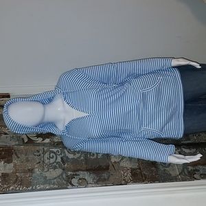 Women's Basic Editions Striped Hoodie Shirt Size XL Blue/White